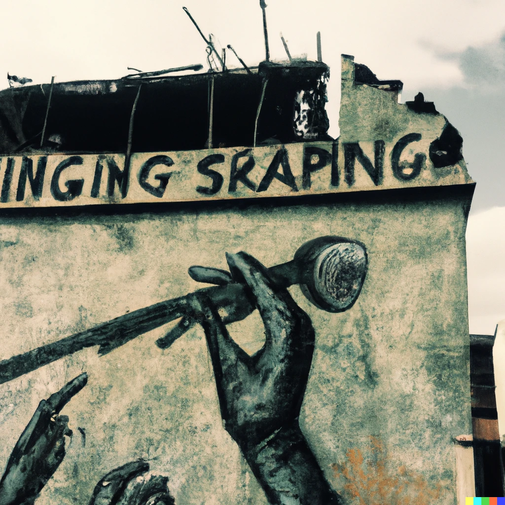 Prompt: wall graphiti art on a post apocalyptic nairobi