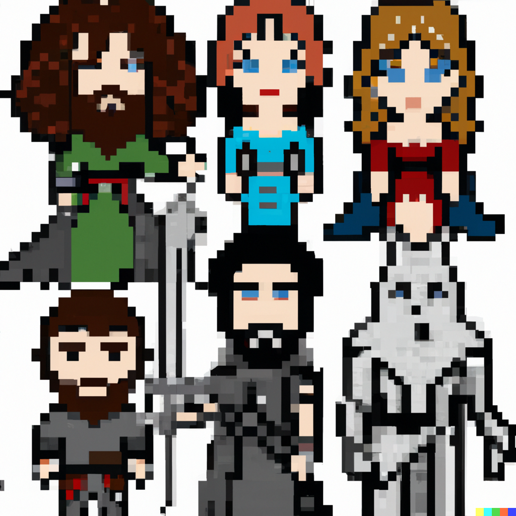 Jonathan × Dall·e All Of The Characters From Game Of Thrones Pixel Art 8bit