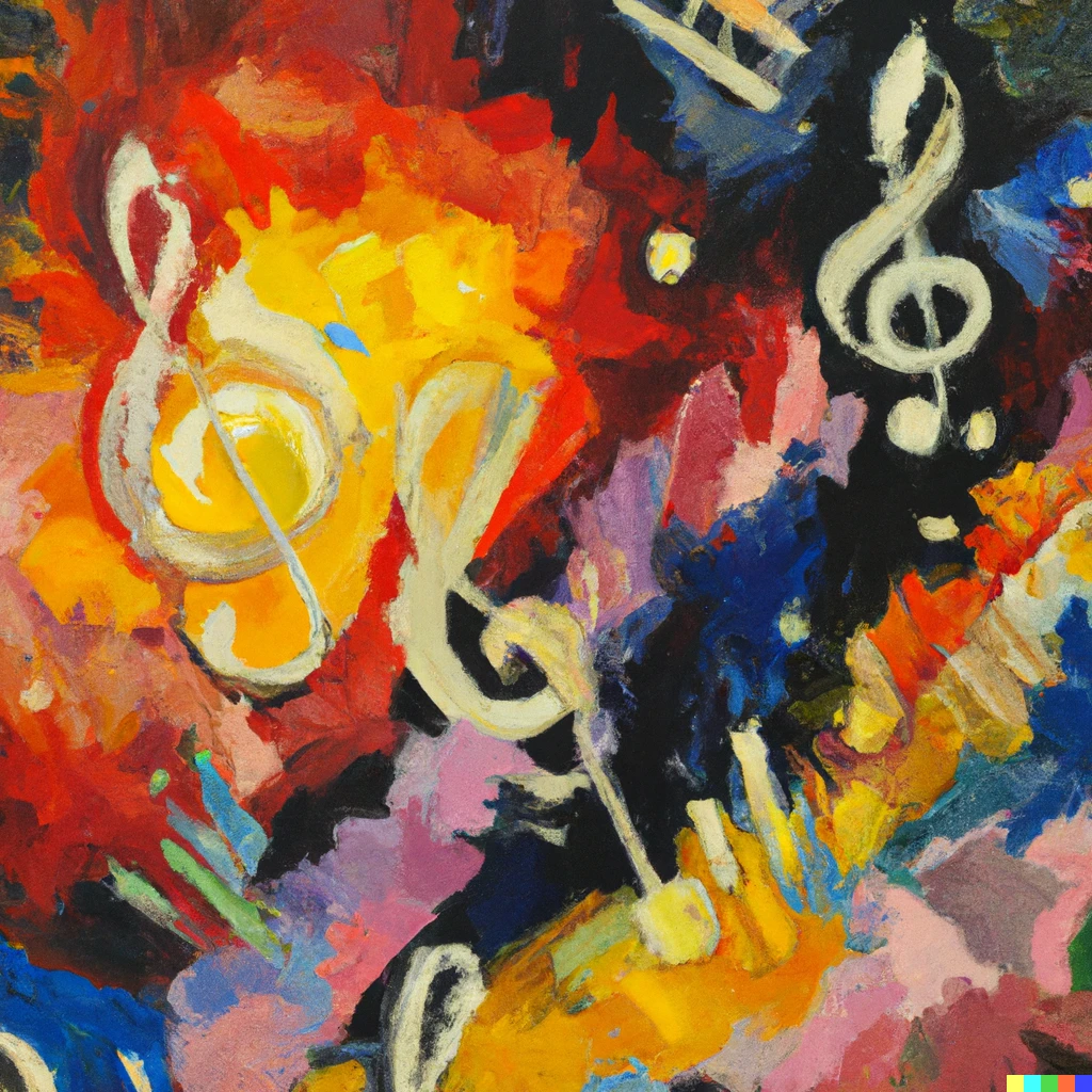 Prompt: A picture of Beethoven fifth symphony seen by a synesthetic, oil painting