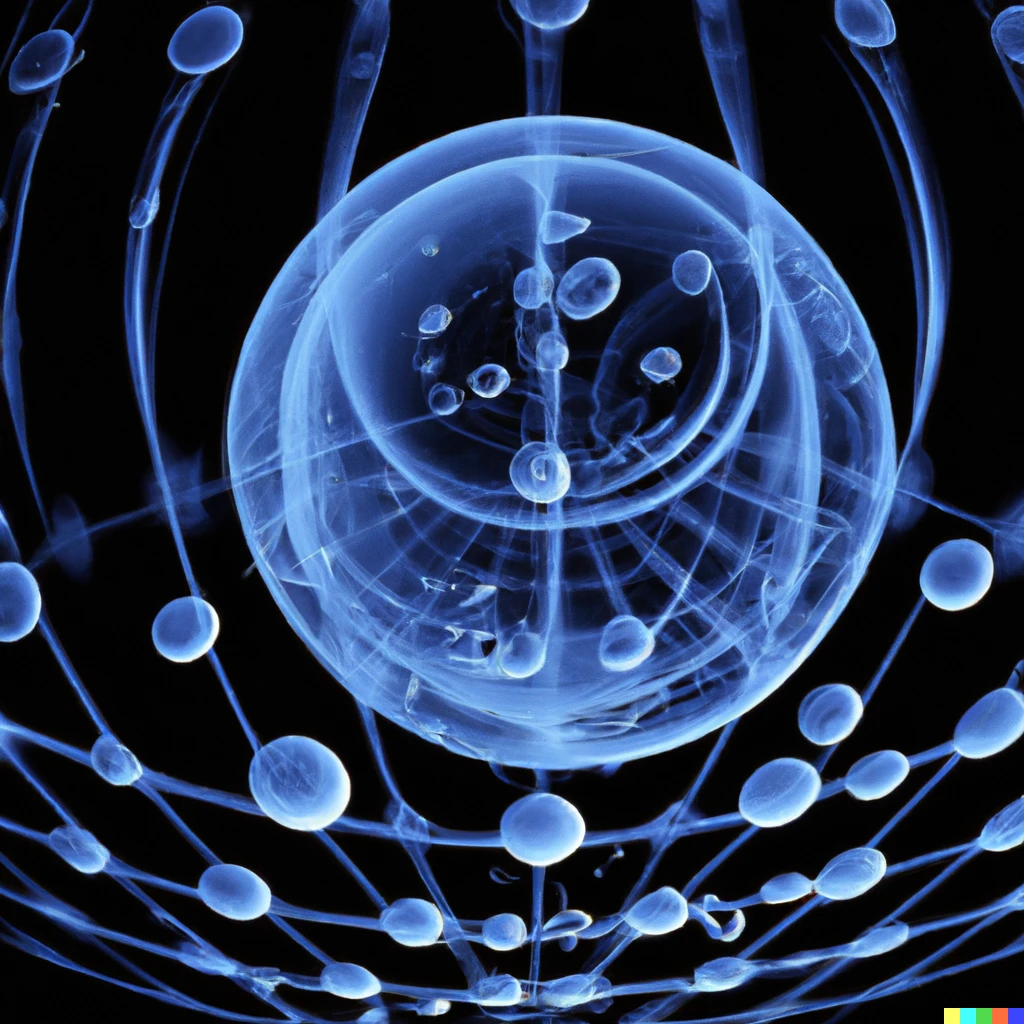 Prompt: A water bubble pictured as a mathematical limit inside a topological net digital art