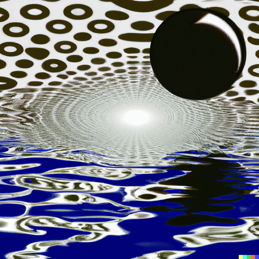 Prompt: The eclipse of reason reflected on a lake bubbling with round expectations op art