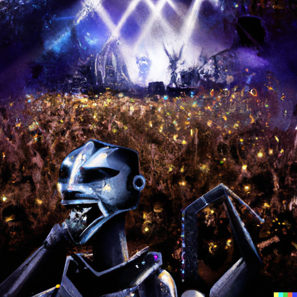 Prompt: A rock concert scene where everyone there is a cyborg conceptual digital art