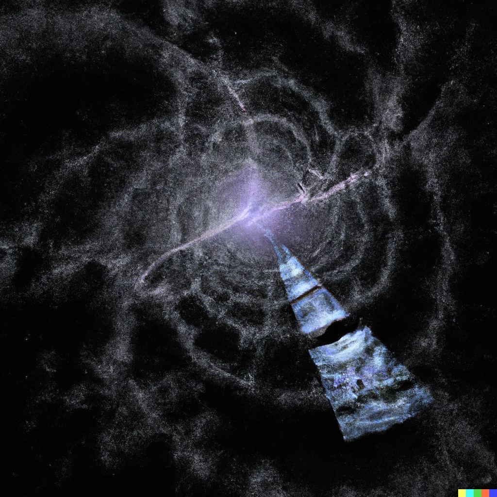 Prompt: Charles Keeton's A Ray of Light in a Sea of Dark Matter conceptual digital art