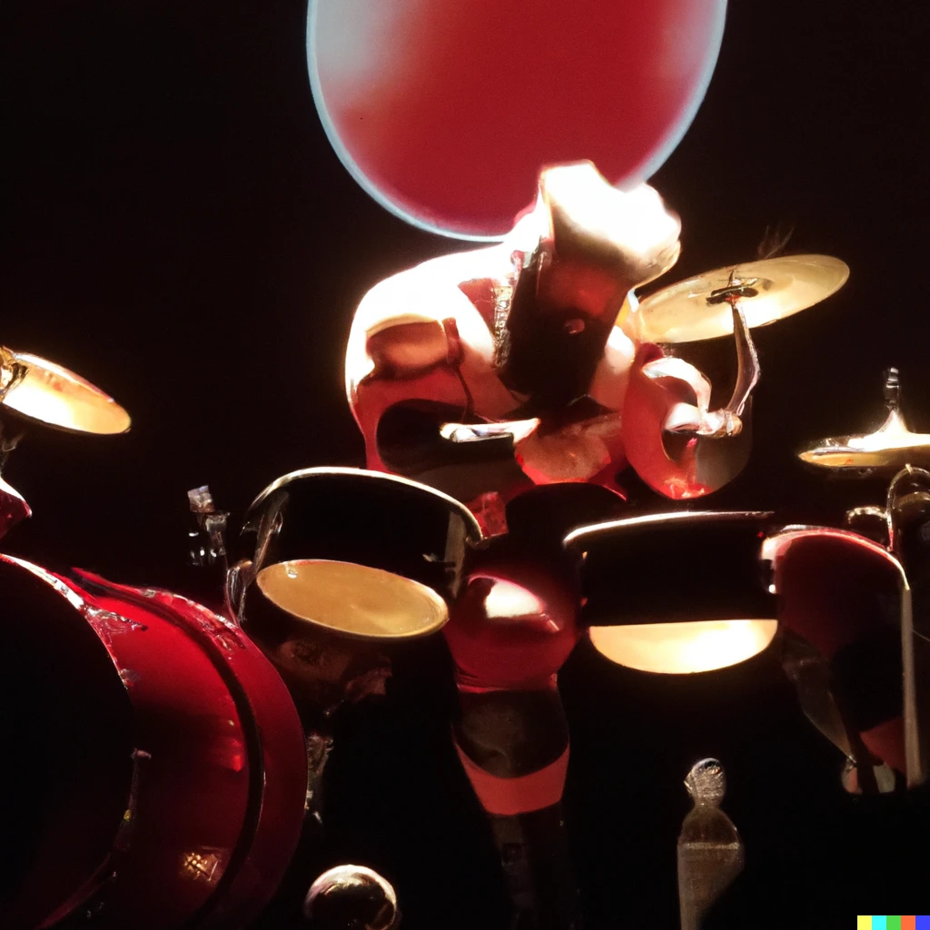 Prompt: Zangief from Street Fighter playing “in the Air Tonight” on a drum set