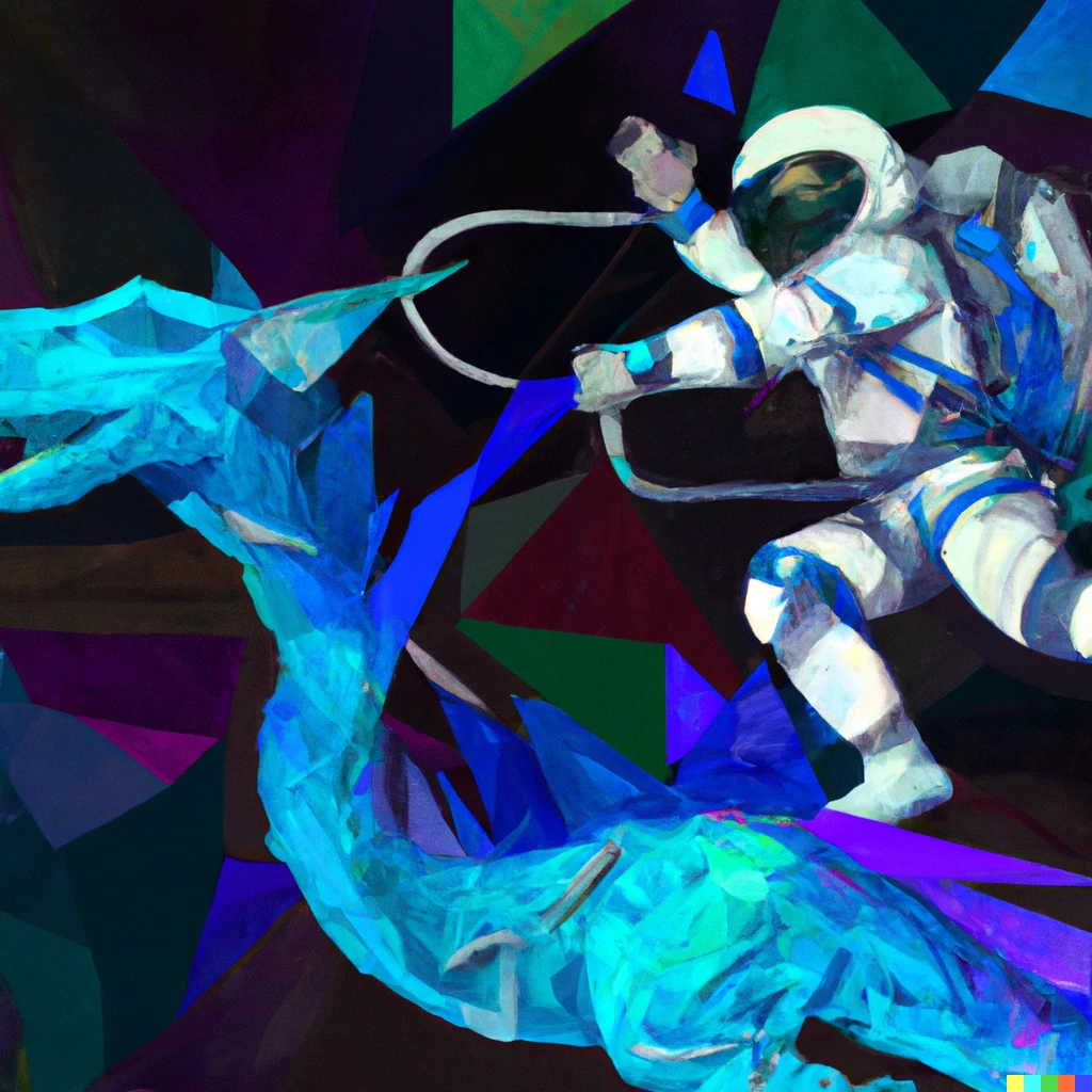 Prompt: Astronaut riding a dragon in space digital art cubism