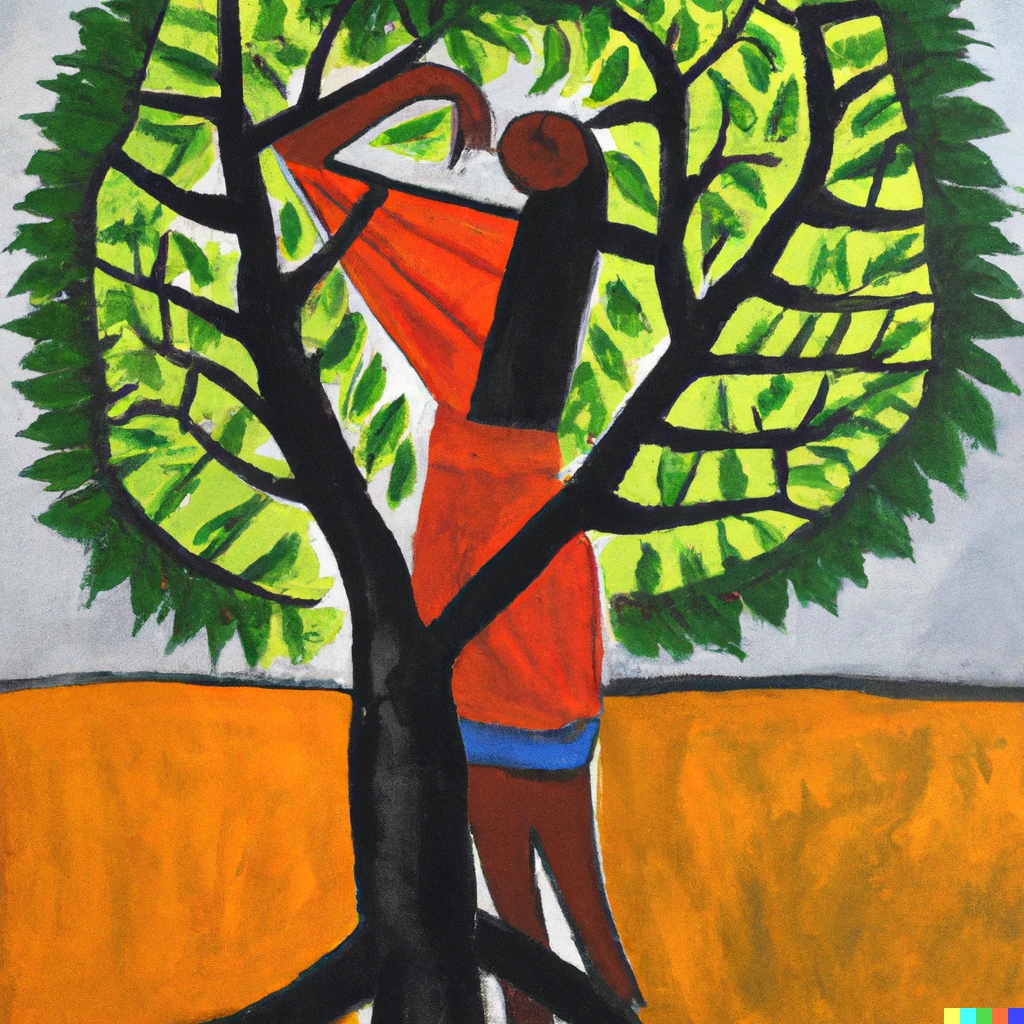 Prompt: An oil painting by matisse of a woman transforming into a tree
