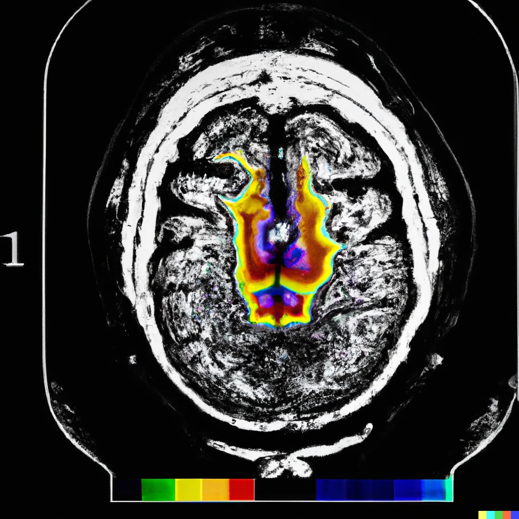 Prompt: A high resolution fMRI scan of a human brain feeling intense fear