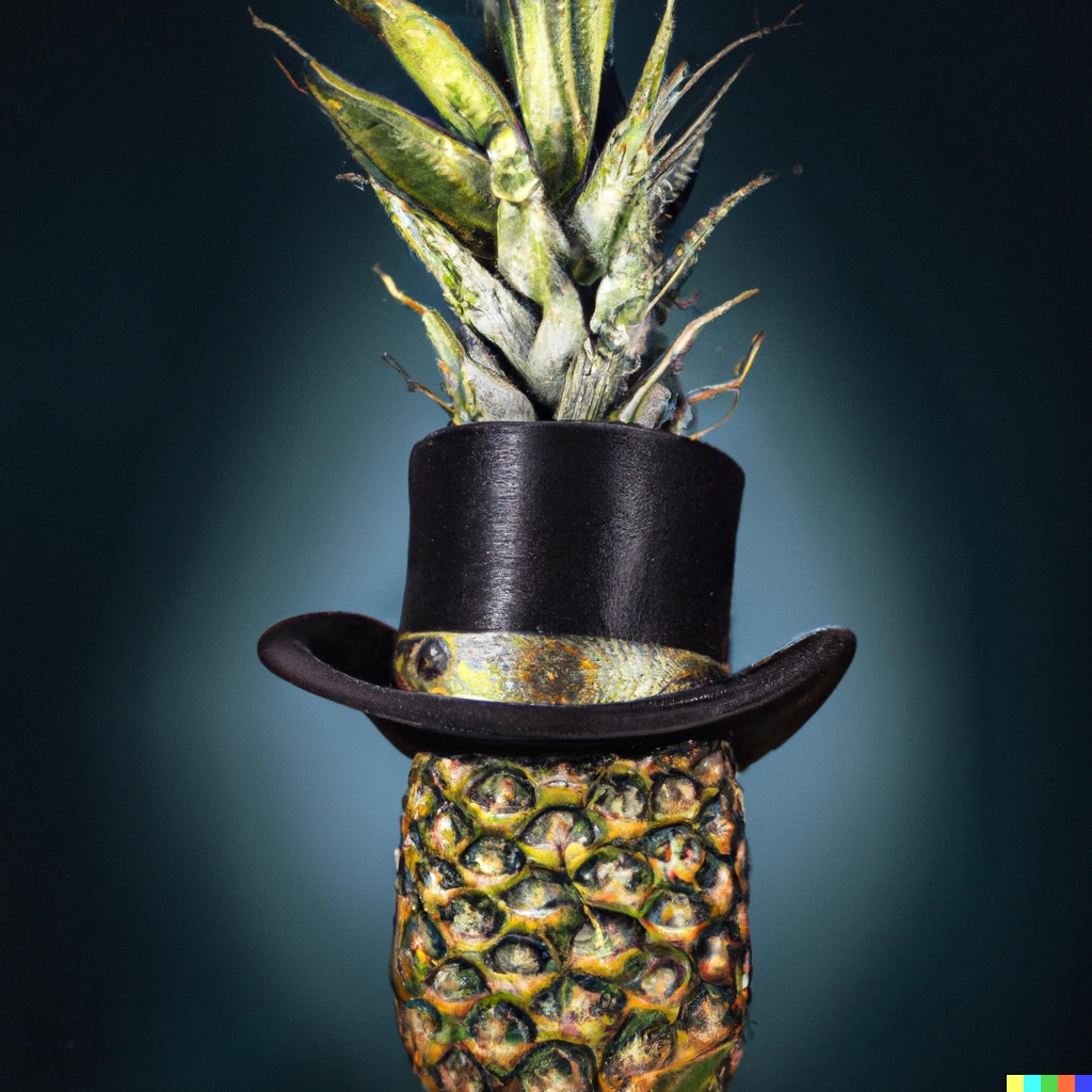 Prompt: Pineapple wearing a tophat award winning phot