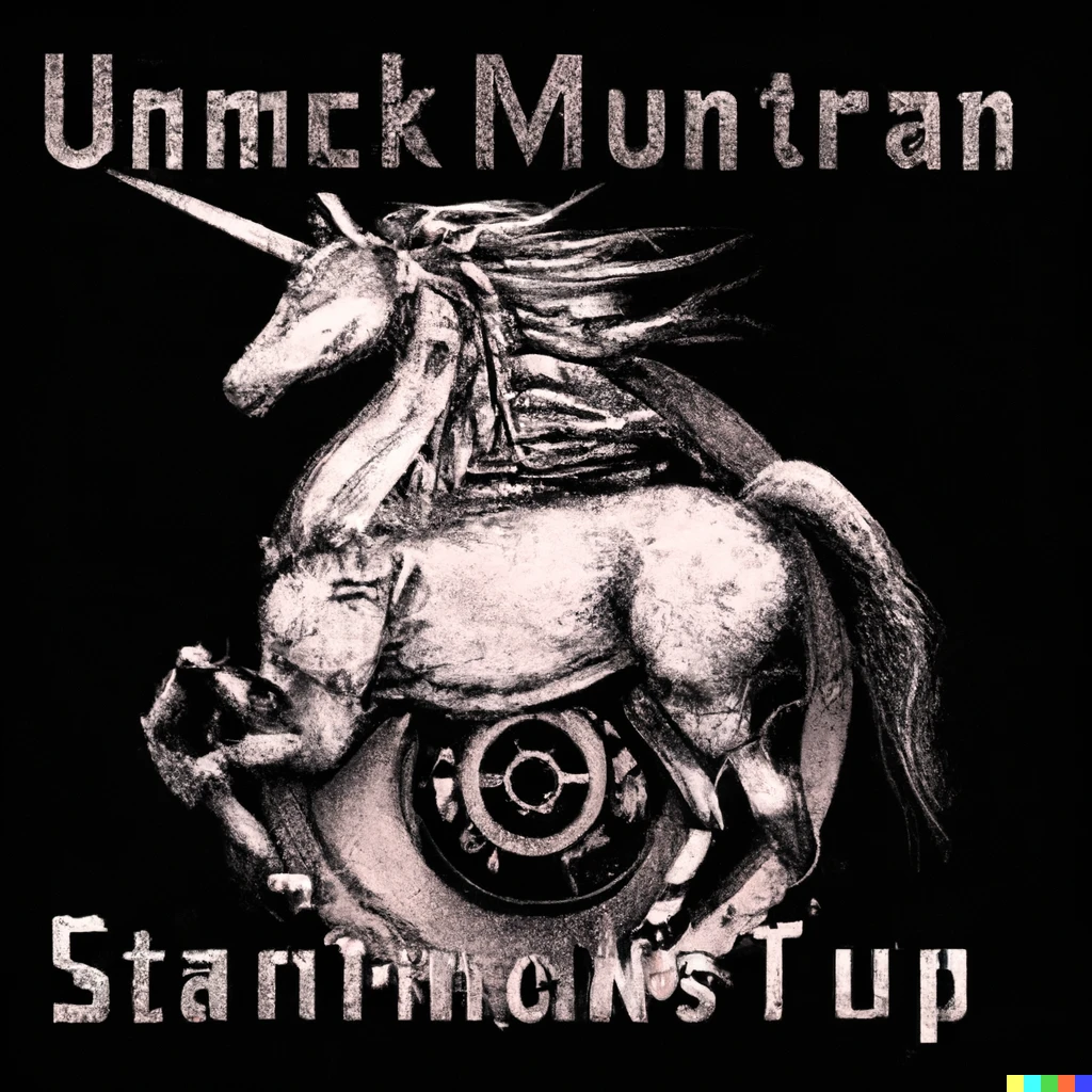 Prompt: Heavy metal album cover for the band Steampunk Unicorn