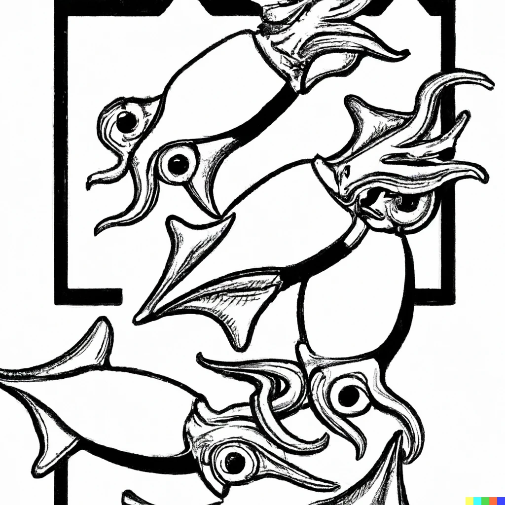 Prompt: Squids by MC Escher