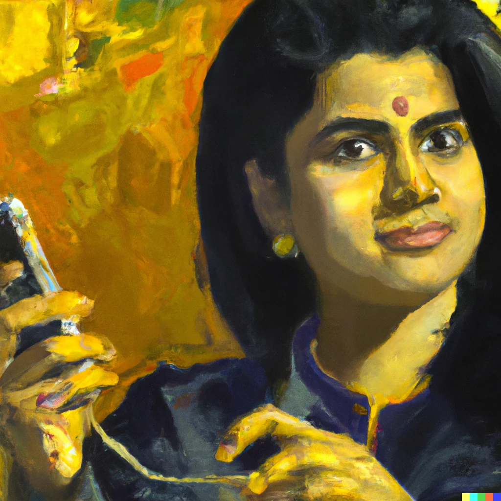 Prompt: A oil painting of a company leader with the first iphone