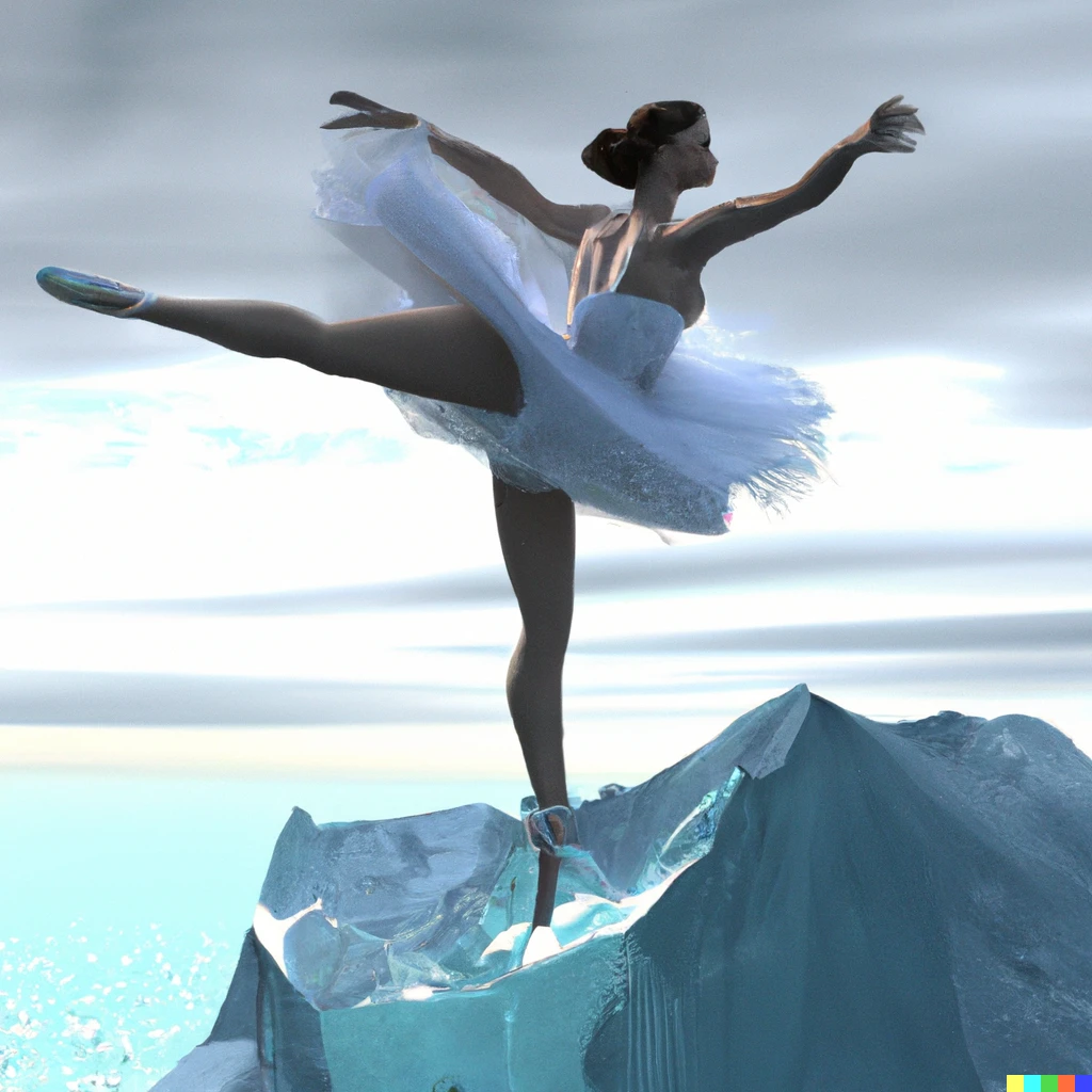 Prompt: A 3d render of a ballerina dancing on an iceberg 