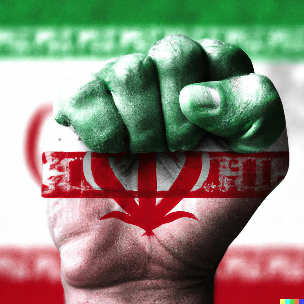 Prompt: I high a quality photo of an Iranian flag wrapped around the fist