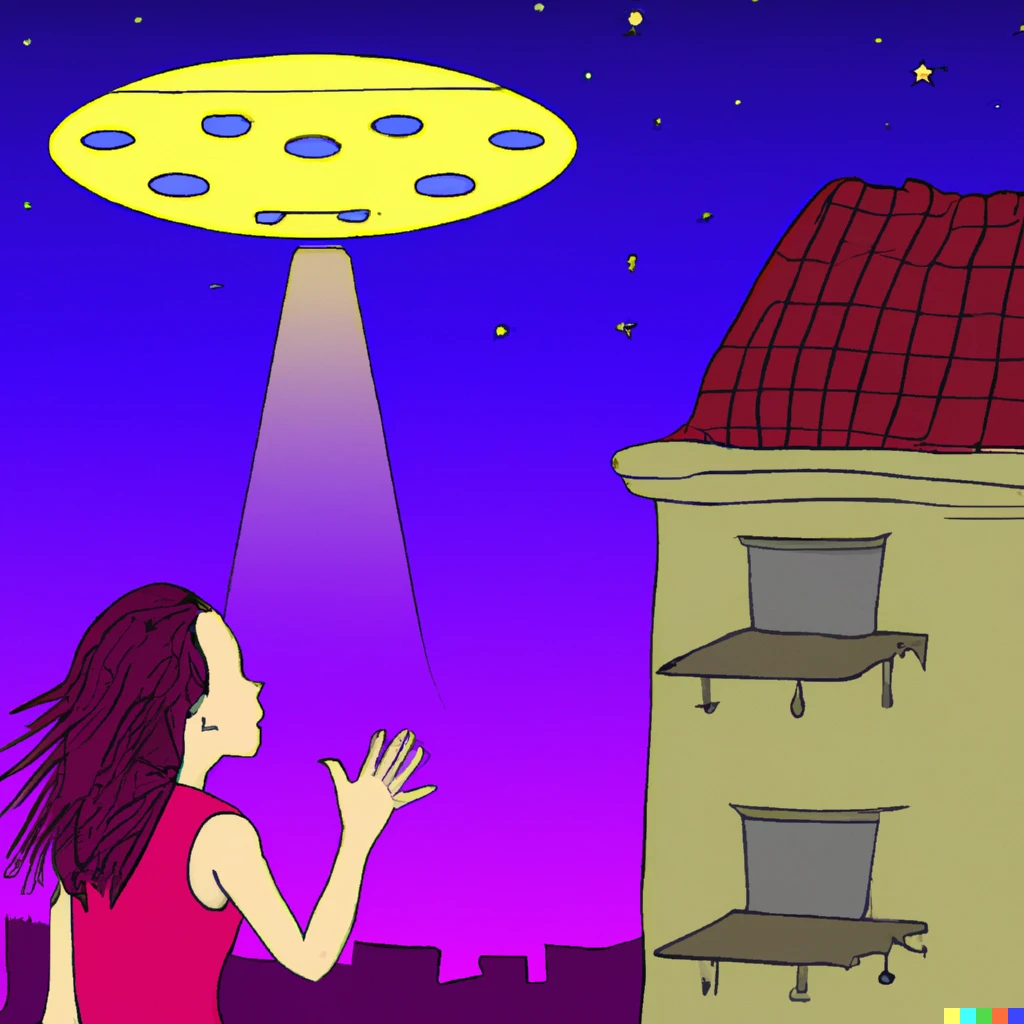 Prompt: flavia vento see an ufo over his house