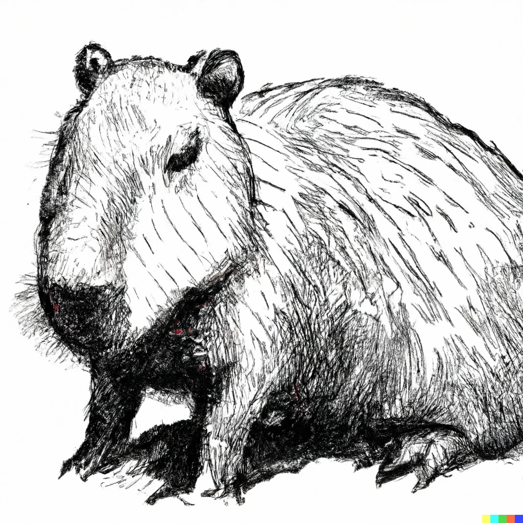 Prompt: A hand drawn sketch of a capybara