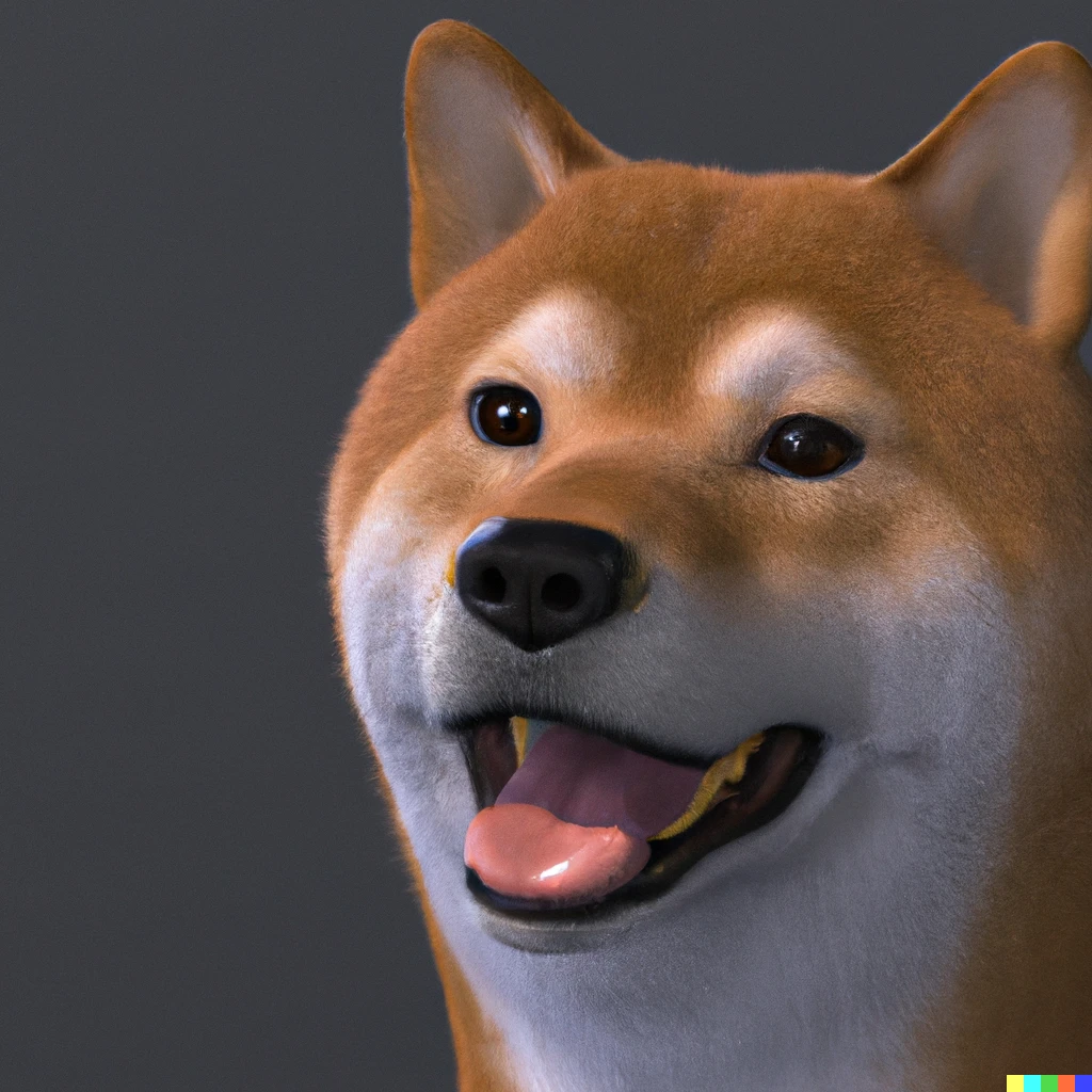 Prompt: close up high definition 3D render of a smiling shiba inu