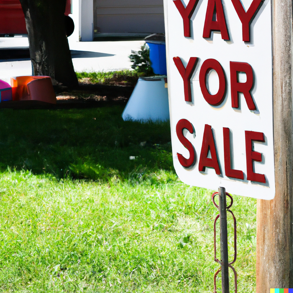 Christian × DALL·E 2 | photo of a yard sale sign on a street corner