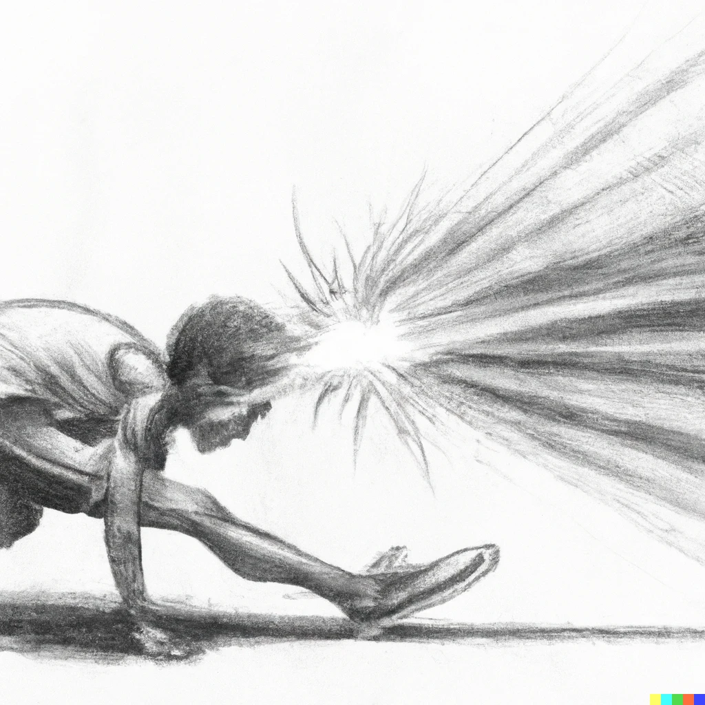 Prompt: A supernova pencil art of a track and field athlete who did a crouching start but forgot to run and ended up not running.