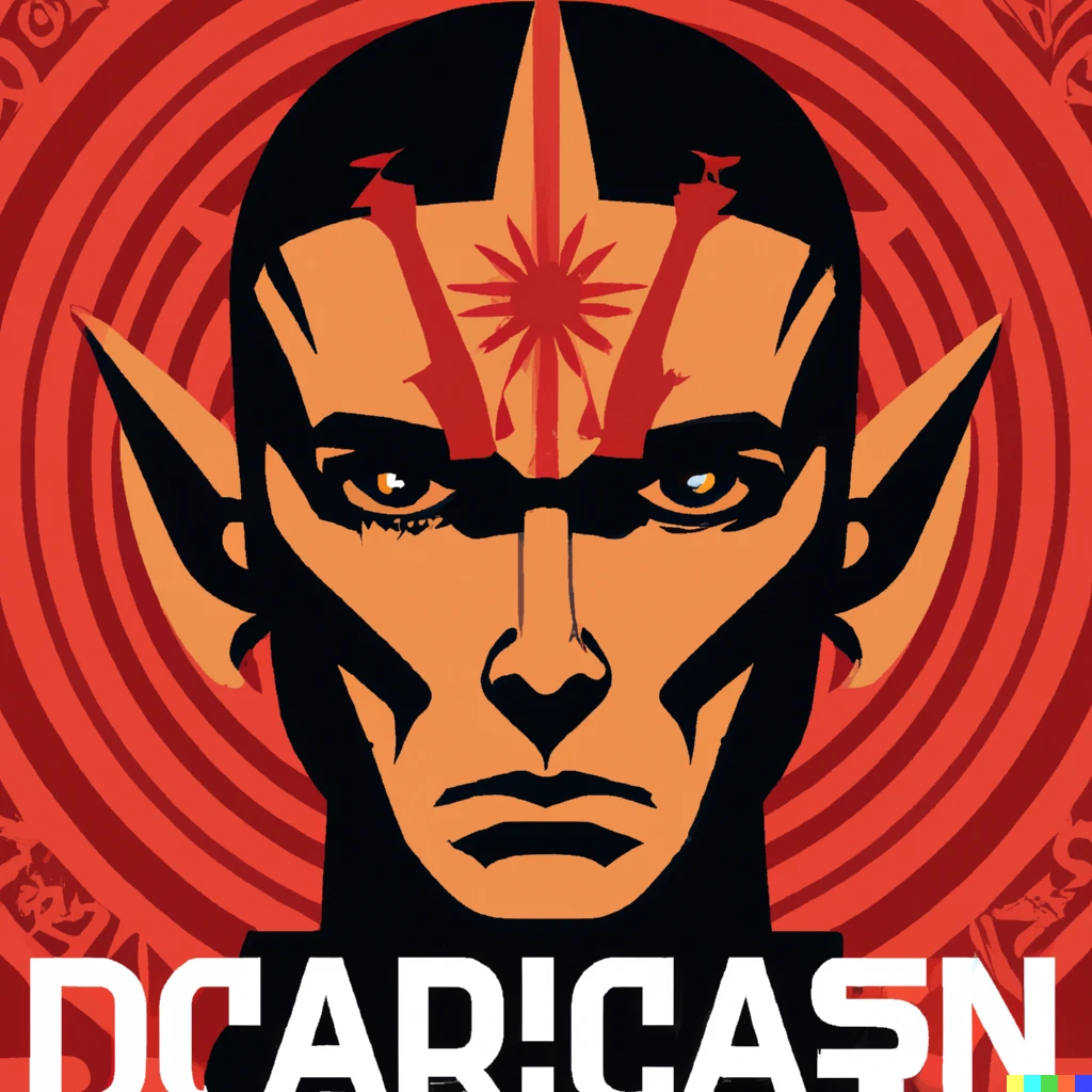 Prompt: A poster by Shepard Fairey honoring the Cardassians who served  in the Dominion War.