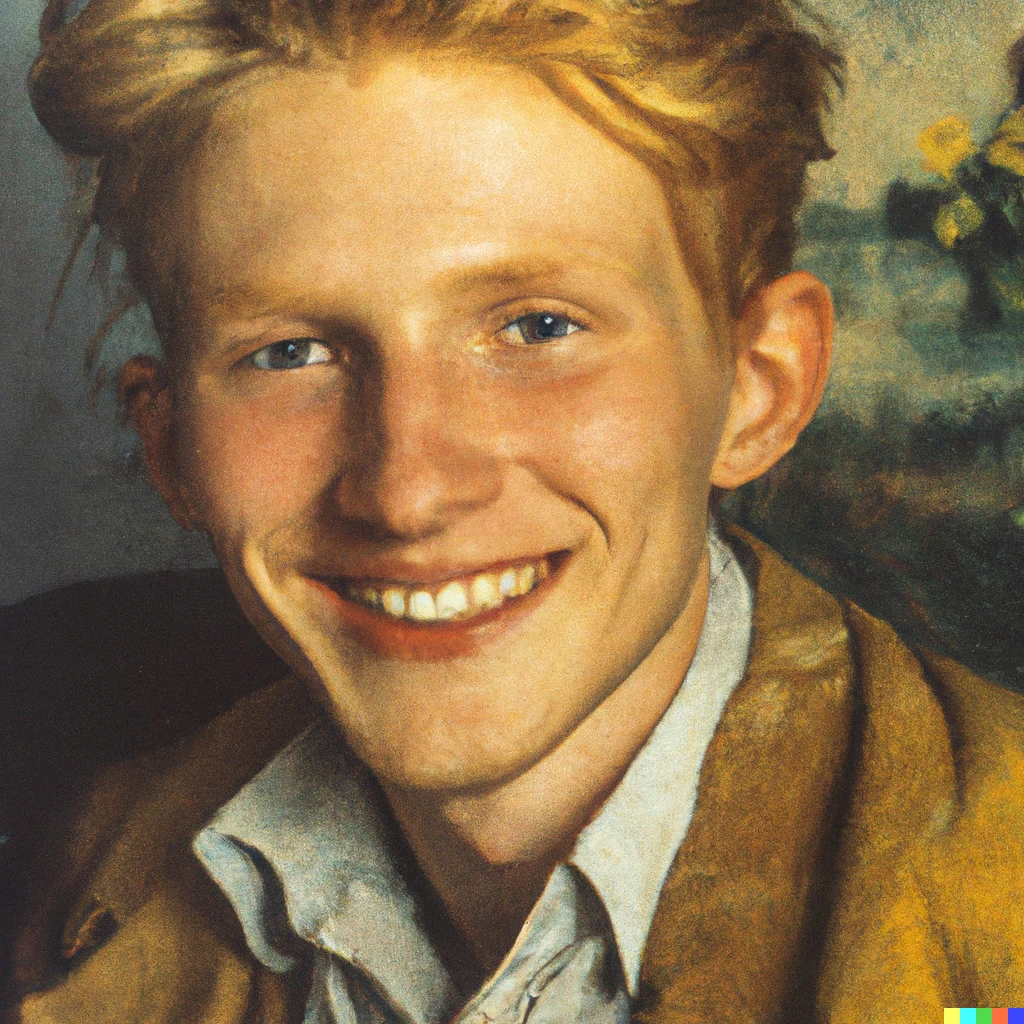 Prompt: photograph of a young vincent van gogh smiling, hyperrealism