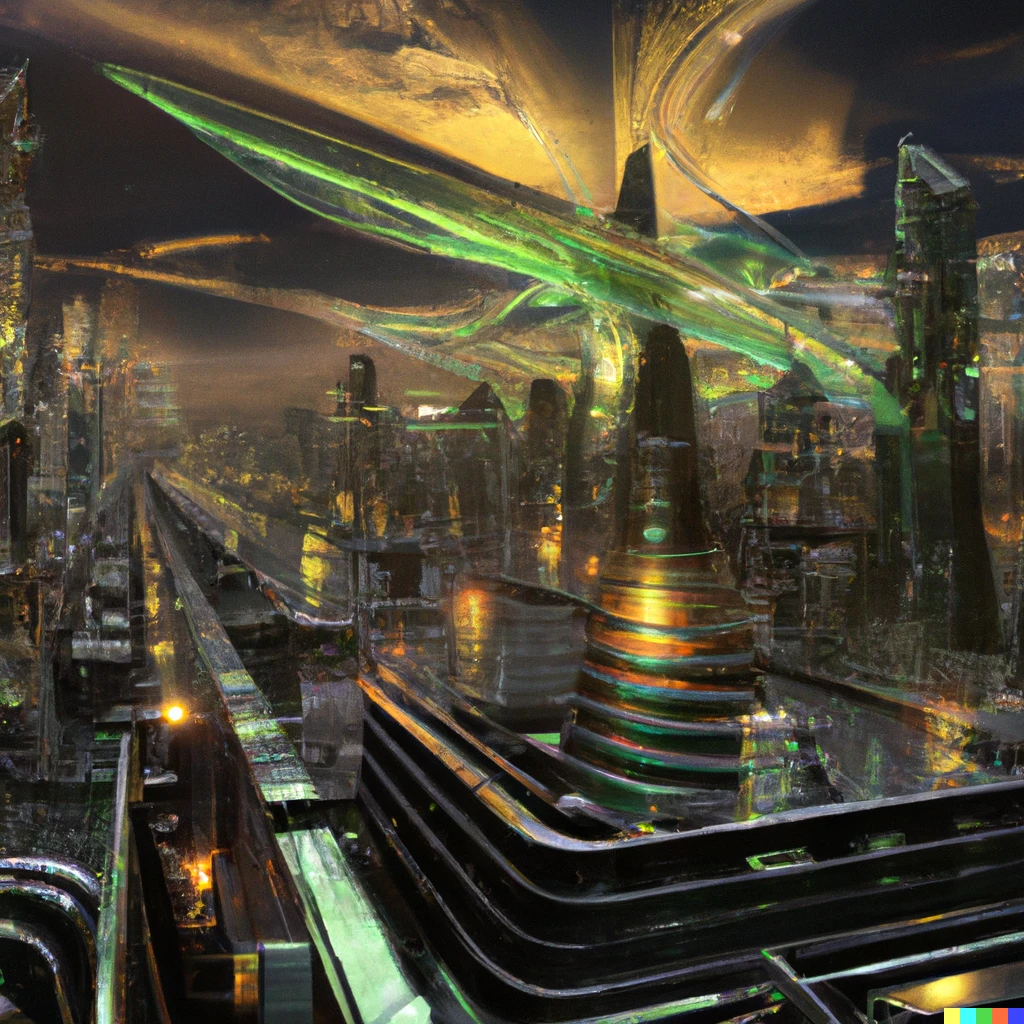 Prompt: Future metropolis by Rick Guidice