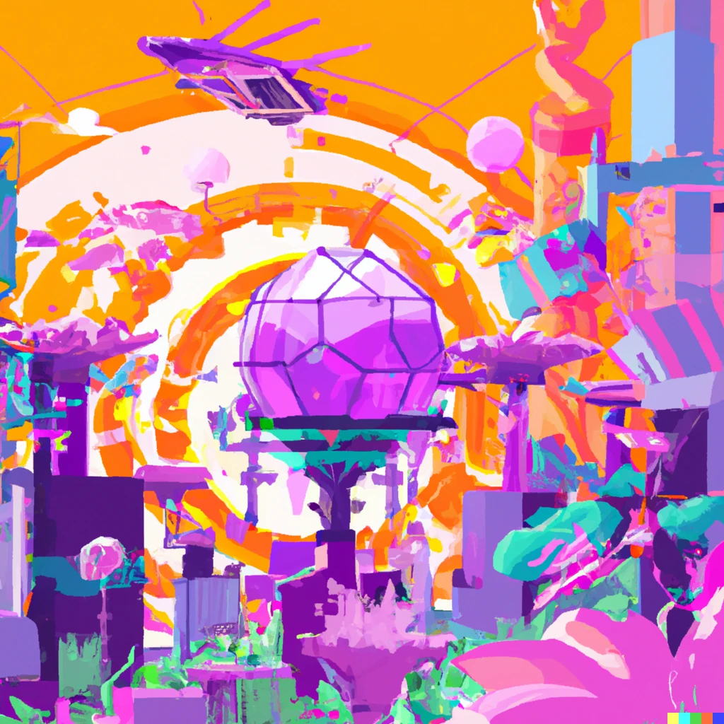 Prompt: futuristic utopian solar city with nature incorporated into the buildings flower land scapes flying vehicles and vibrant colors cyberpunk