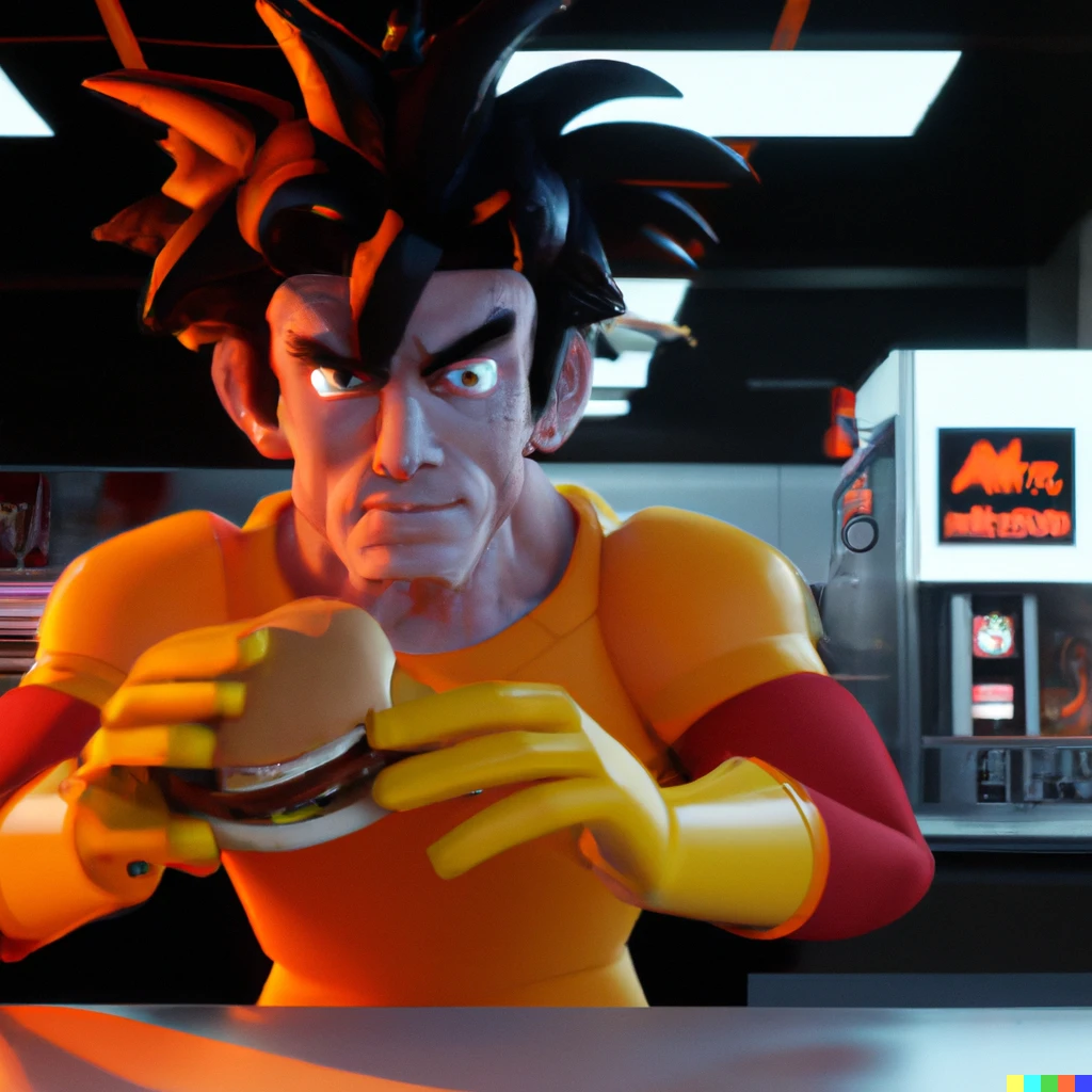 Prompt: Goku working at McDonald's, 3d render, 4k