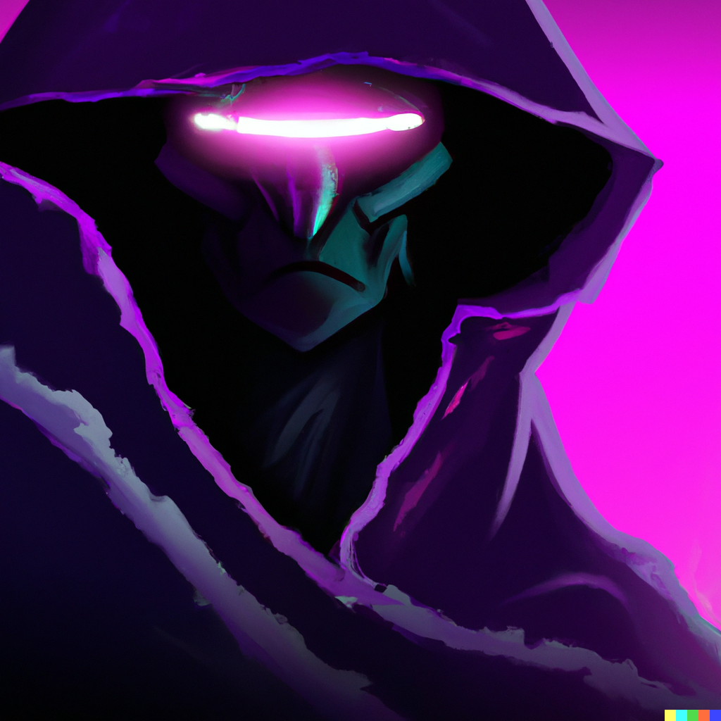 Sean × DALL·E 2 | A grim reaper with purple glowy eyes, retrowave ...