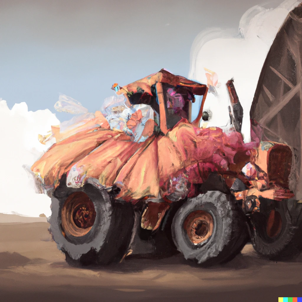 Prompt: Tractor with tutu, Digital art