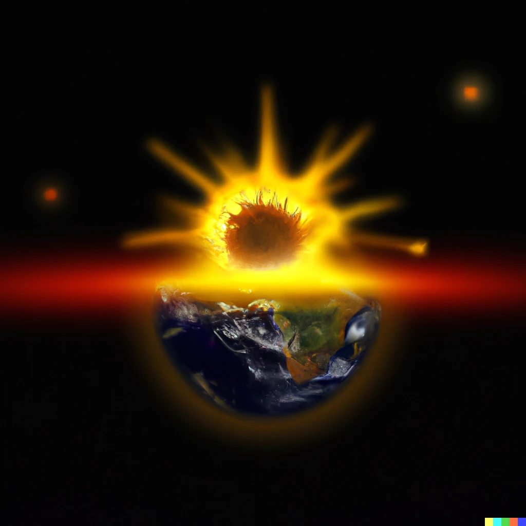 Prompt: Sun above an earth that has no oceans, surrealism