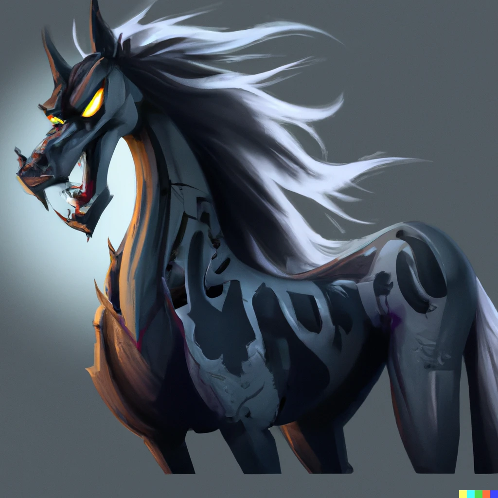 Prompt: evil disney villain horse, digital art