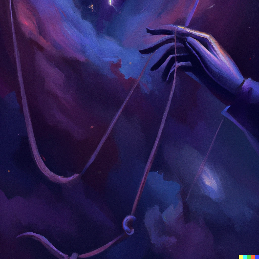 Prompt: divine hand pulling strings on the universe, digital art