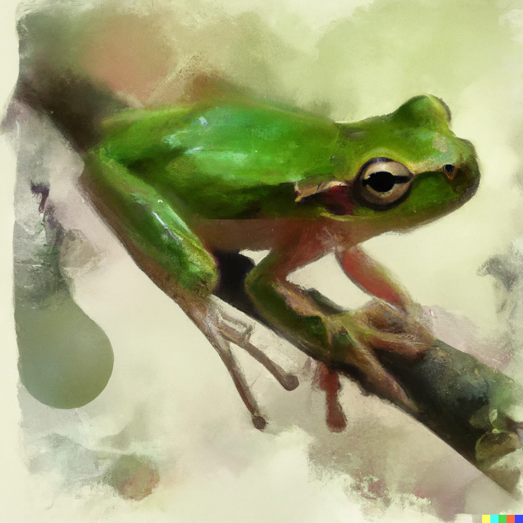 Prompt: impresionist watercolour of a tree frog