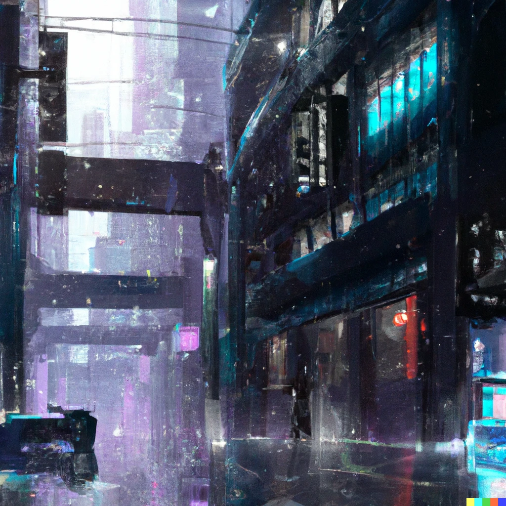Prompt: Digital art Cyberpunk city in the rain
