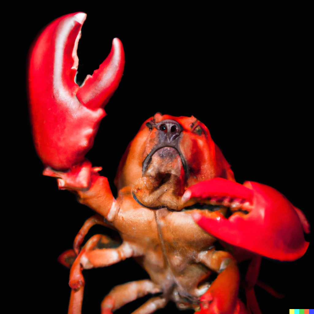 Prompt: Cross between a dog and a lobster, photo