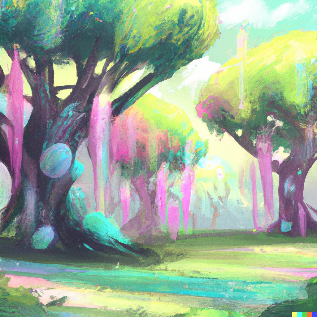 Prompt: Cotton candy forest, digital art