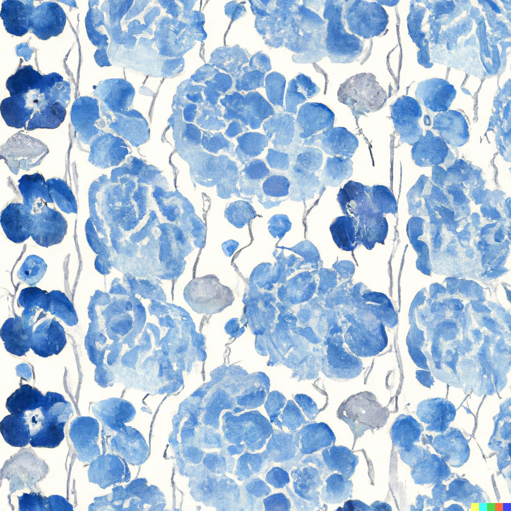 Prompt: Tourokuya-style watercolor wallpaper design filled with indigo blue wild roses