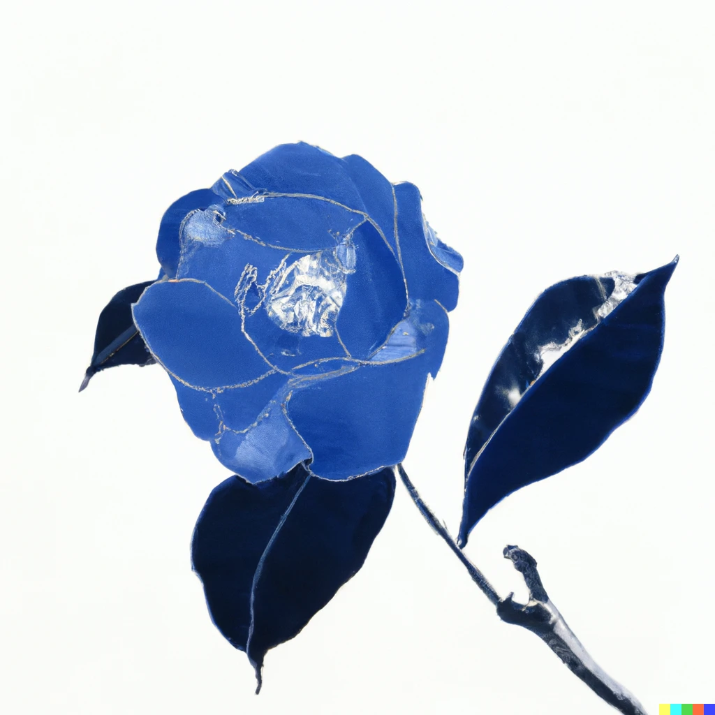 Prompt: Indigo blue camellia in ink painting style by Tourokuya