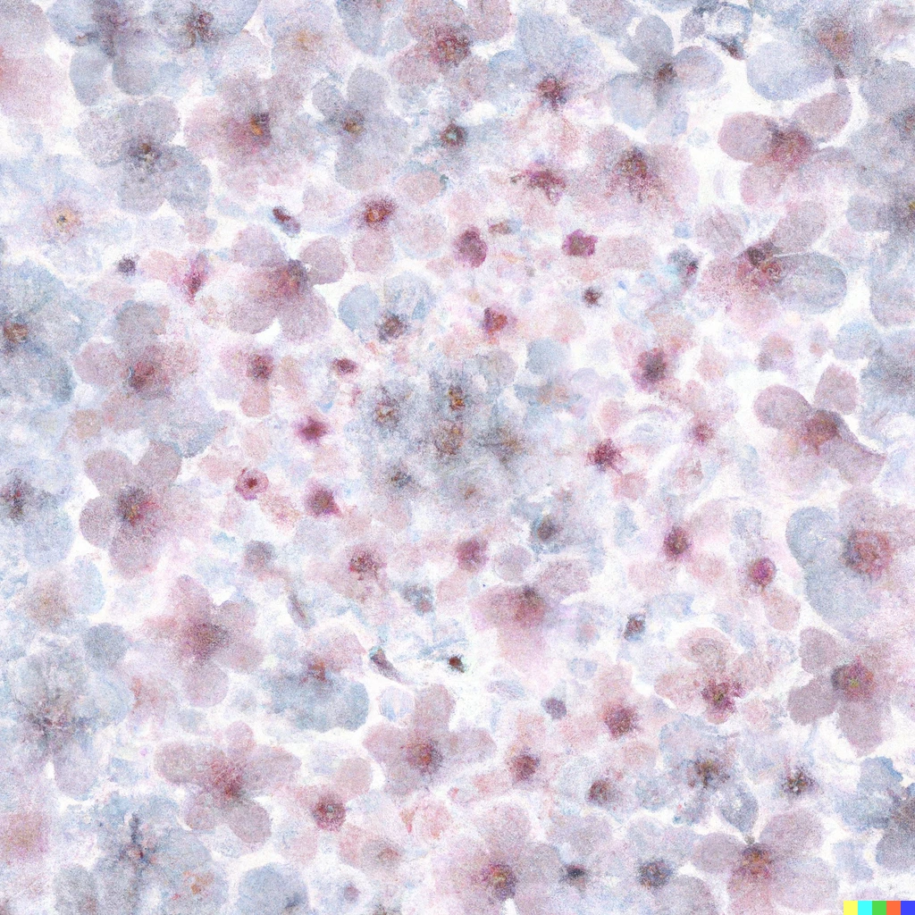 Prompt: A very pale watercolor painting of a complex continuous pattern of cherry blossoms that fills the screen like a kaleidoscope.