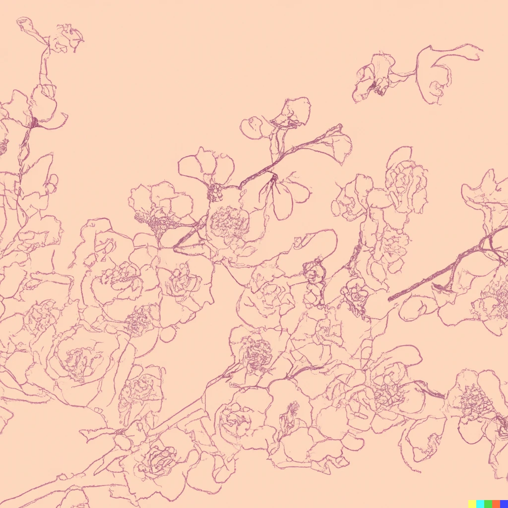 Prompt: Line drawing picture for realistic tracing of cherry blossoms with atmosphere like tourokuya on Instagram