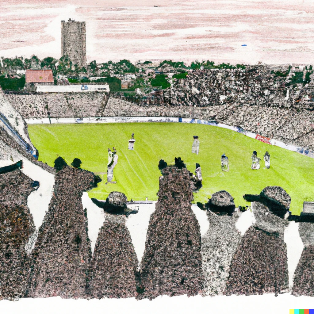 Prompt: Badgers watching cricket at Headingly in the style of L. S. Lowry.