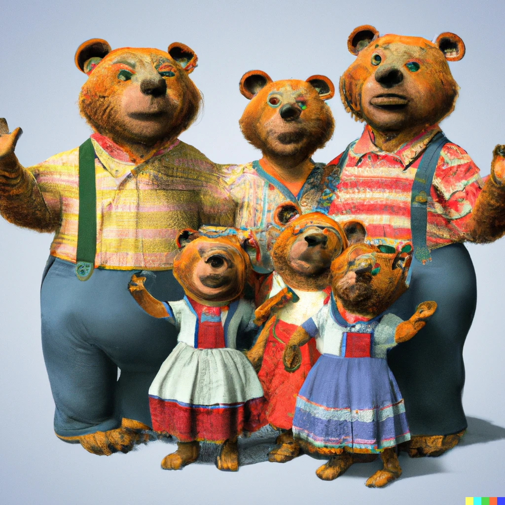 Prompt: full bear family, dressed as Berenstain Bears