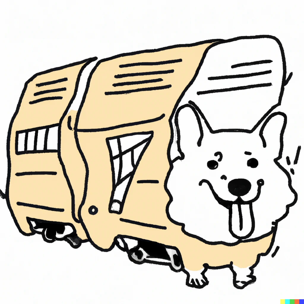 Prompt: a train that looks like a corgi, absurd