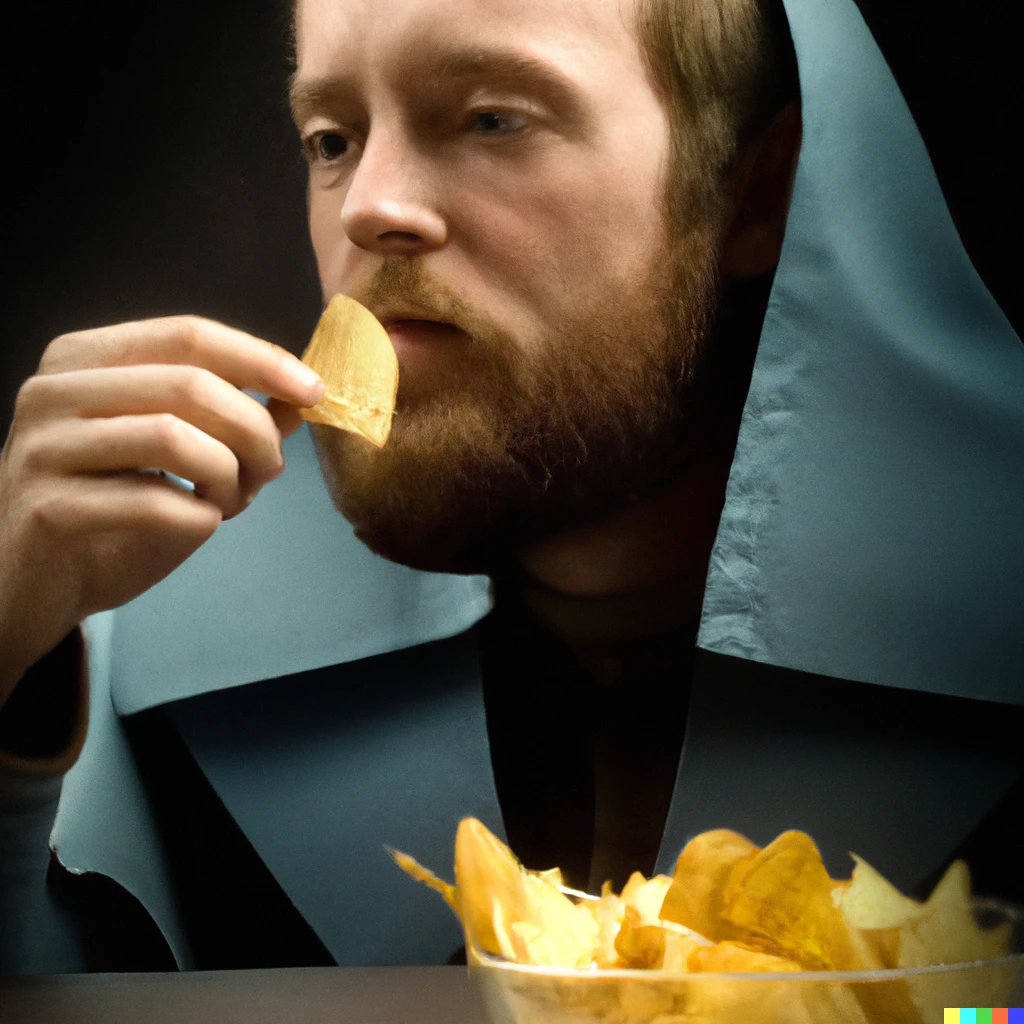 Prompt: ben kenobi eating chips