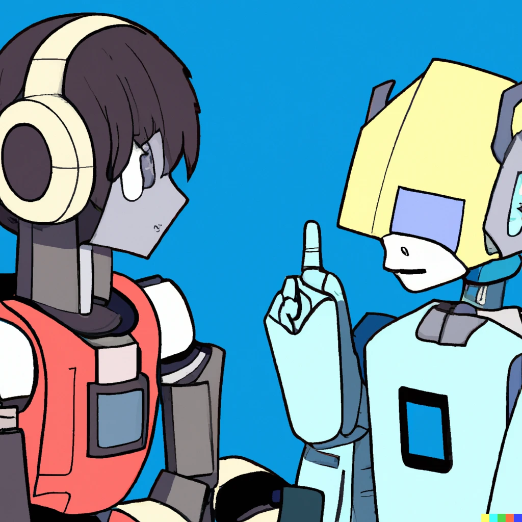 Prompt: A robot telling another robot everything’s going to be okay in the anime style art