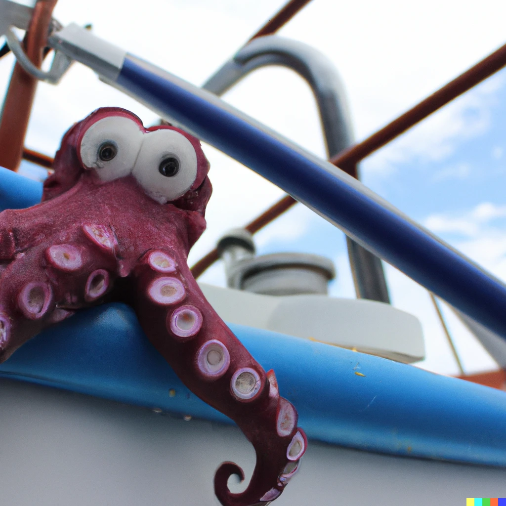 Prompt: muppet octopus on a boat