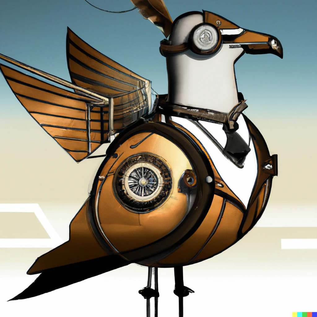 Prompt: art deco steampunk seagull in art deco