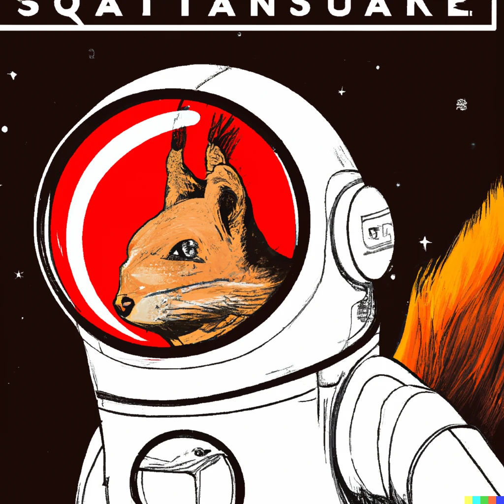 Prompt: Cosmonaut squirrel rocket propaganda poster style 