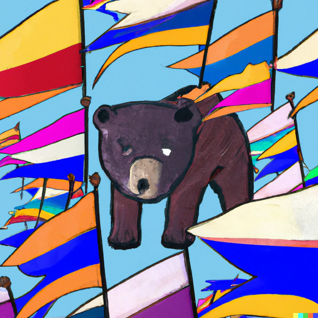 Prompt: bear flags everywhere i look digital art