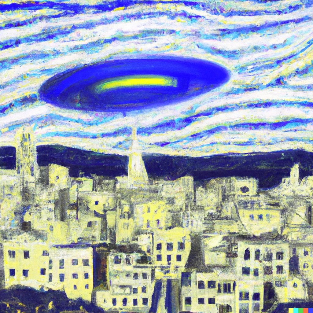 Prompt: an ufo over a city, van gogh style